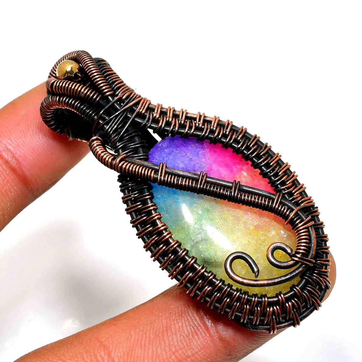 Aurora’s Harmony – Copper Rainbow Crystal Pendant