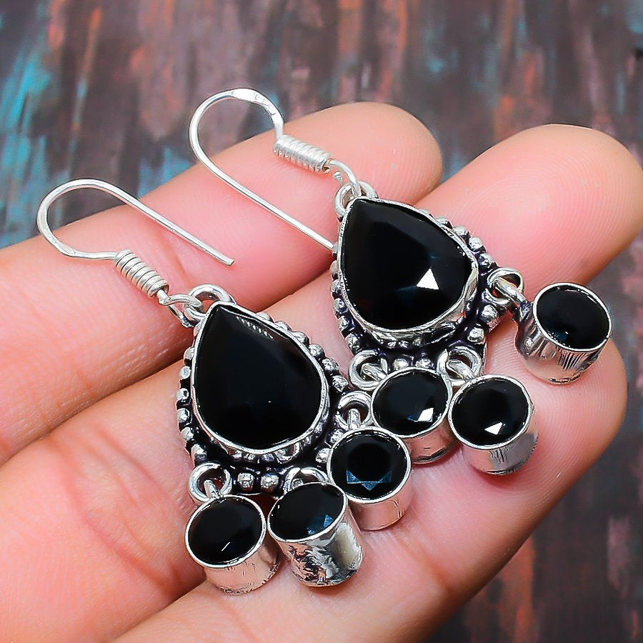 Shadow Embrace – Black Onyx Sterling Silver Earrings