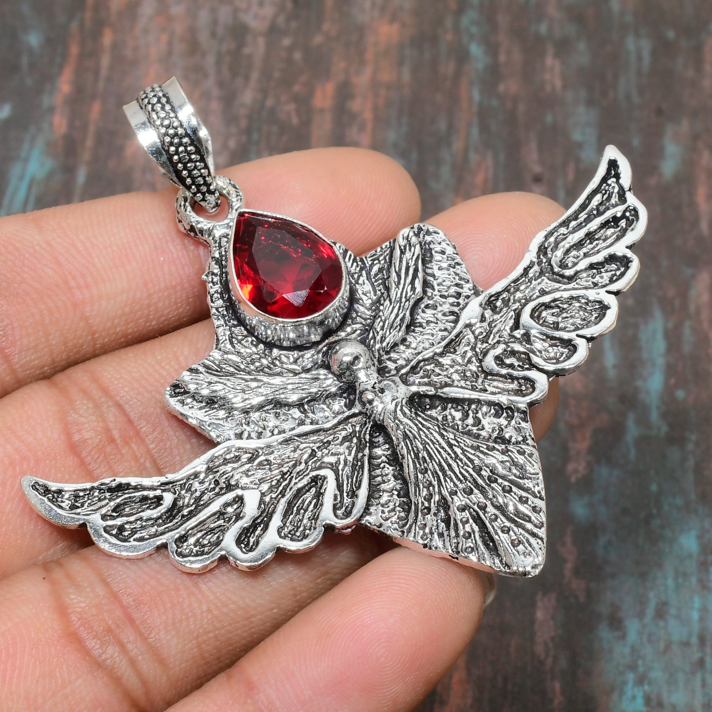 Crimson Wings – Silver Butterfly Pendant