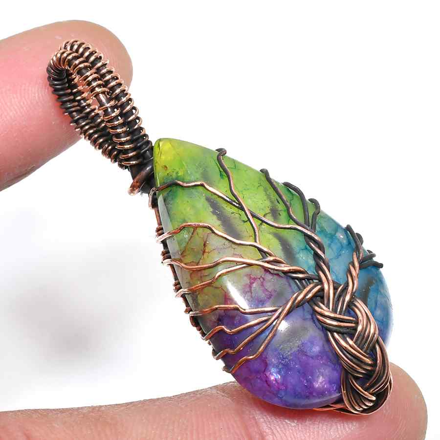 Rainbow Arbor – Agate & Copper Tree of Life Pendant
