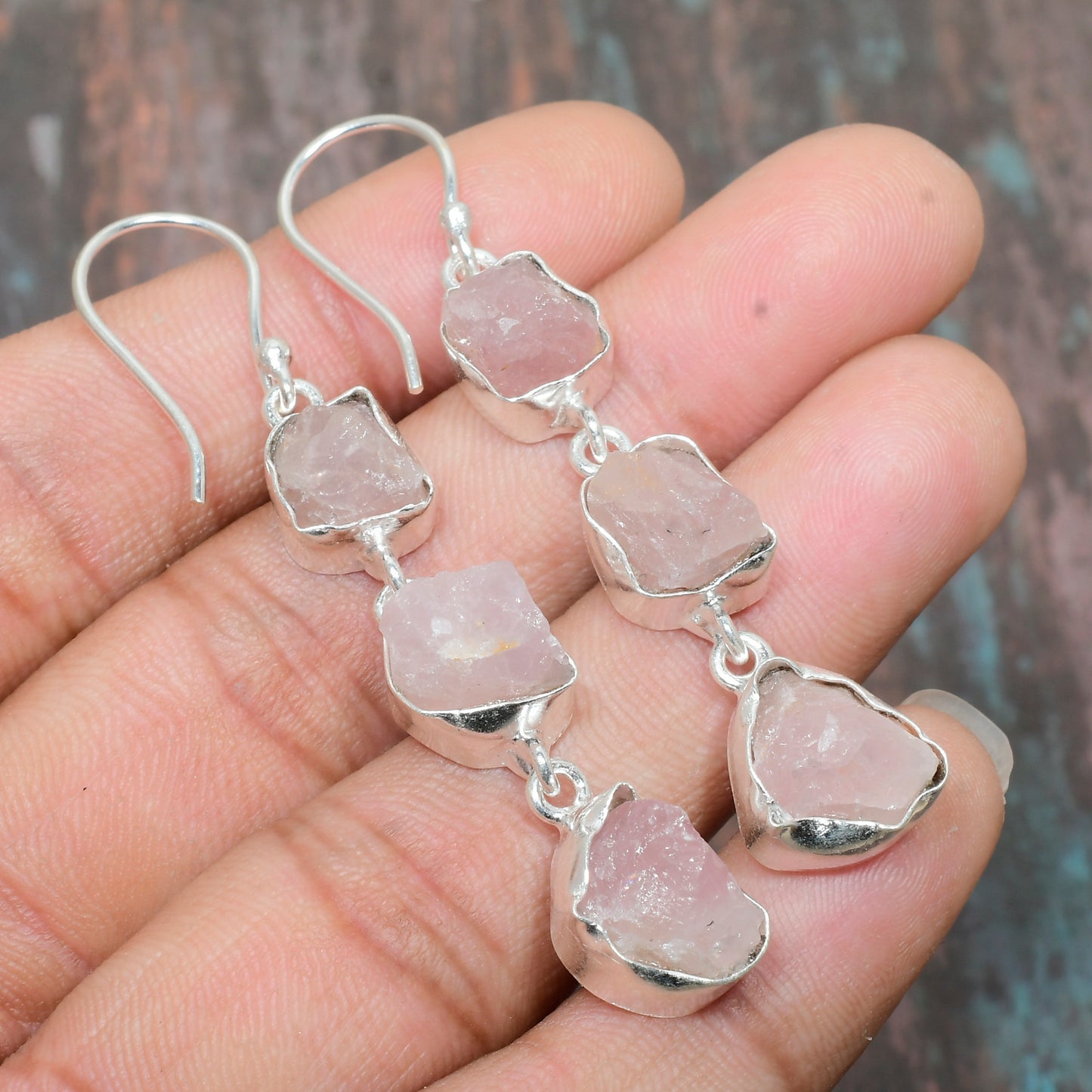 Amore’s Embrace – Rose Quartz Sterling Silver Drops