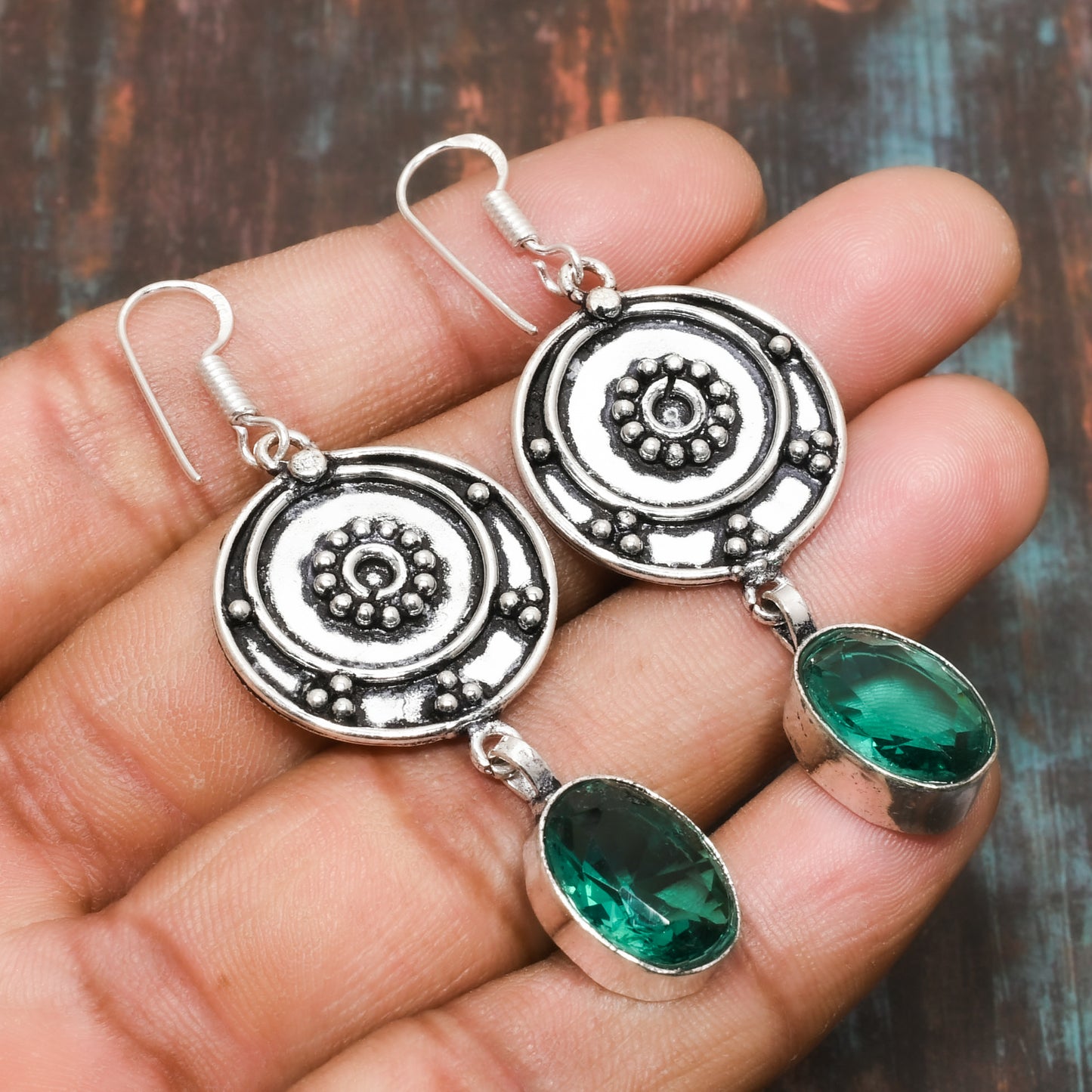 Ethereal Harmony – Sterling Silver Emerald Earrings