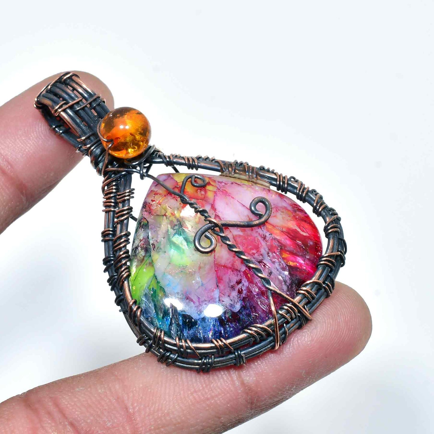 Kaleidoscope Dream – Oxidized Copper & Tourmaline Pendant