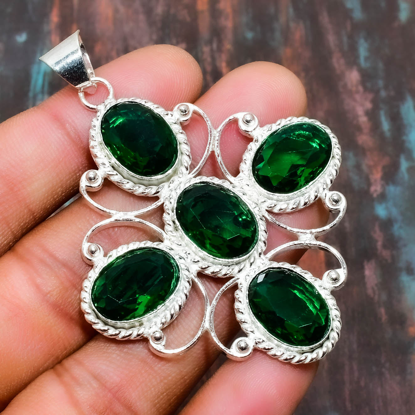 Emerald Enchantment – Sterling Silver Wire Pendant