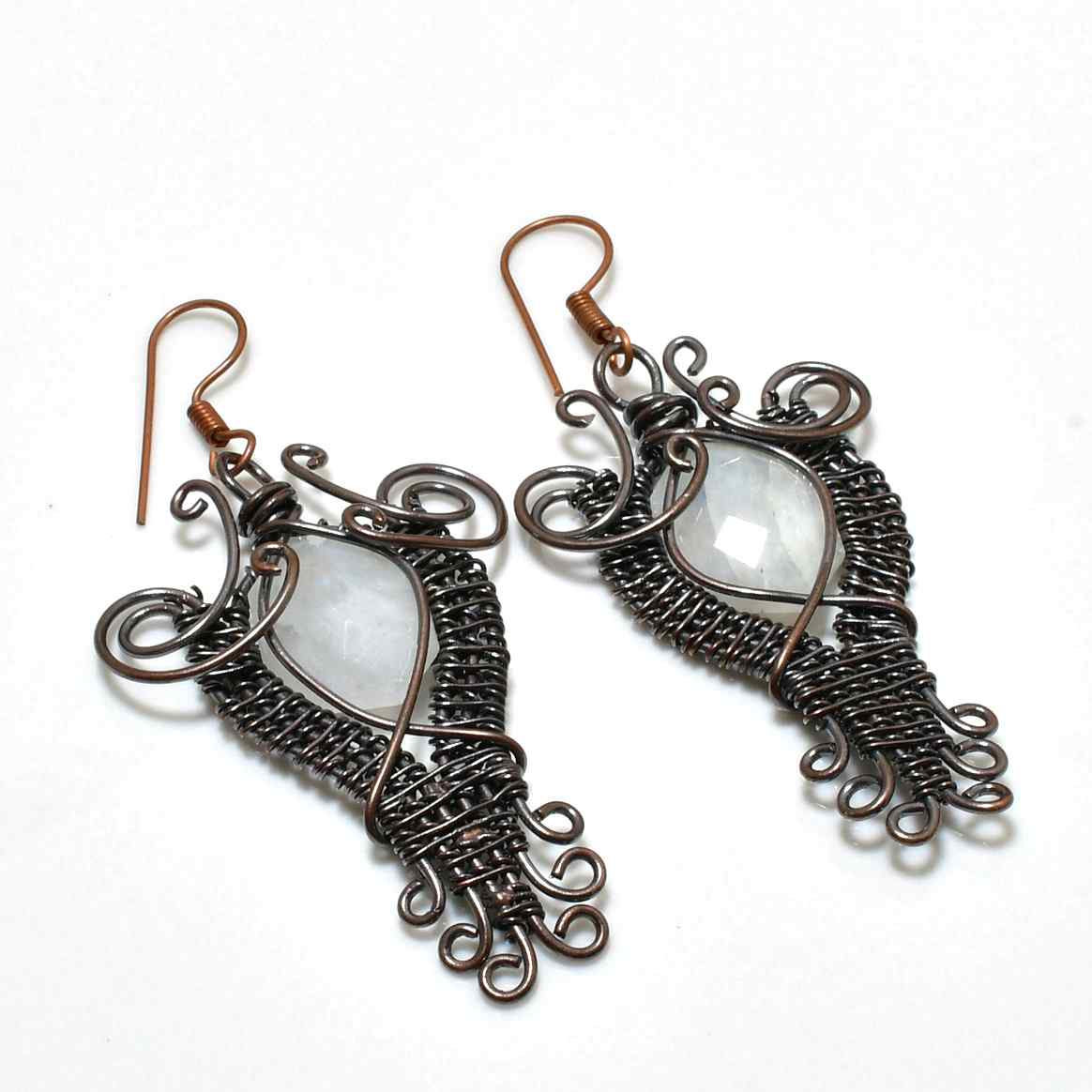 Selene’s Glow – Moonstone & Copper Earrings