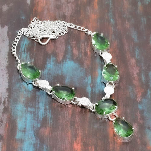 Verdant Harmony – Sterling Silver Green Gemstone Necklace