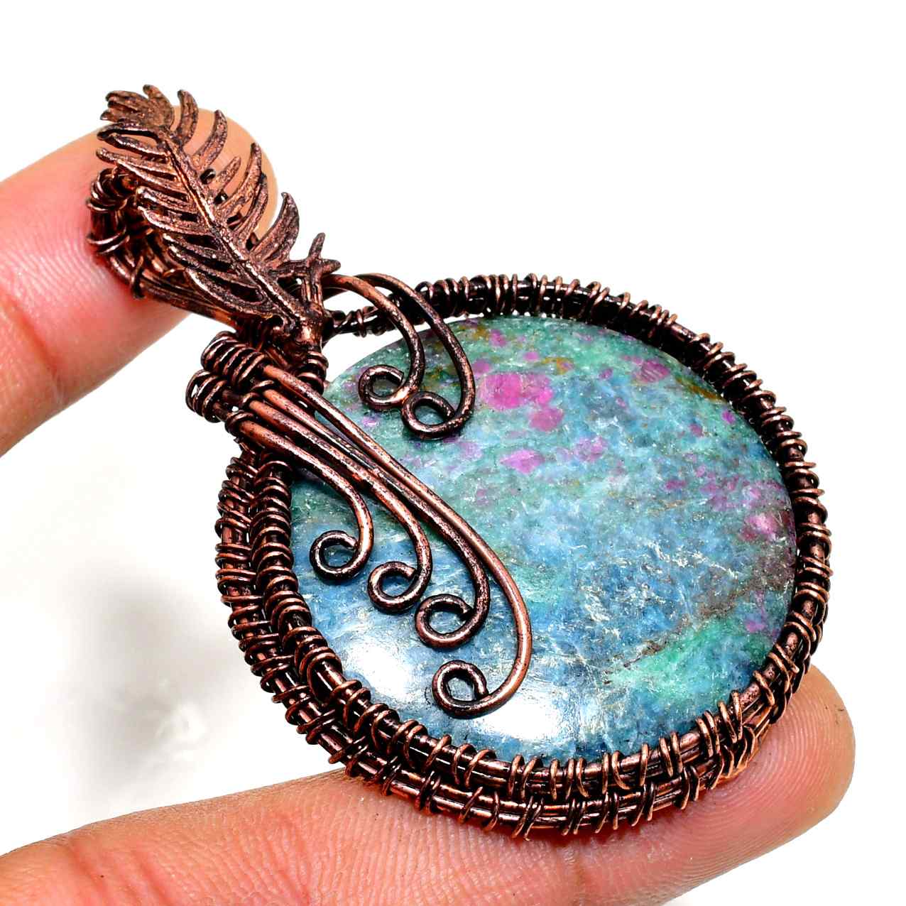 Serenity Shield – Blue-Green Gemstone Copper Pendant