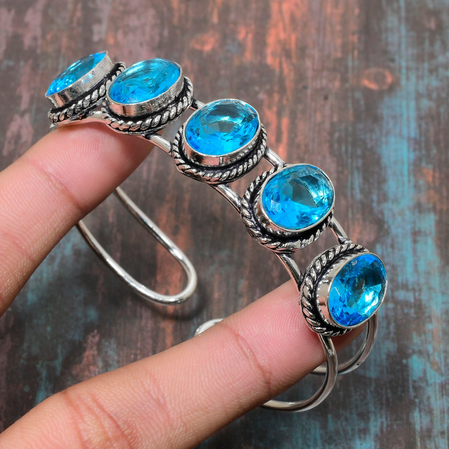Azure Muse – Blue Topaz Silver Cuff