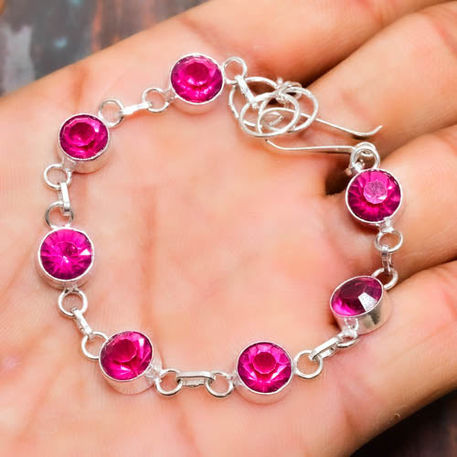 Ruby Radiance – Pink Crystal Sterling Silver Bracelet