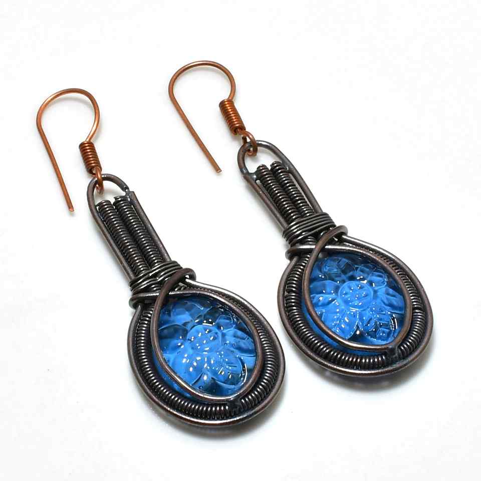 Azure Blossom – Handcrafted Copper Wire Earrings