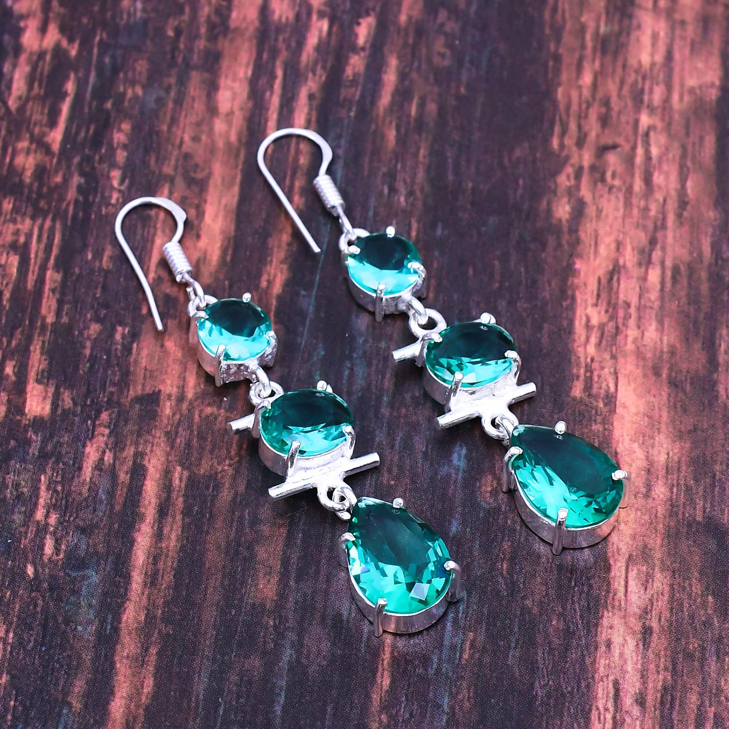 Tranquil Tide – Teal Crystal Silver Earrings