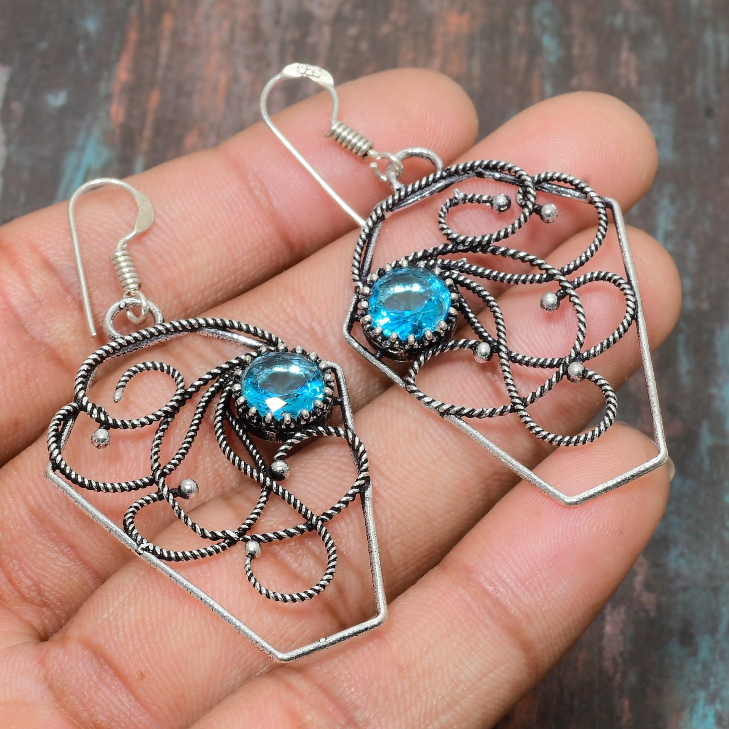 Sapphire Whirlwind – Blue Topaz & Sterling Silver Earrings