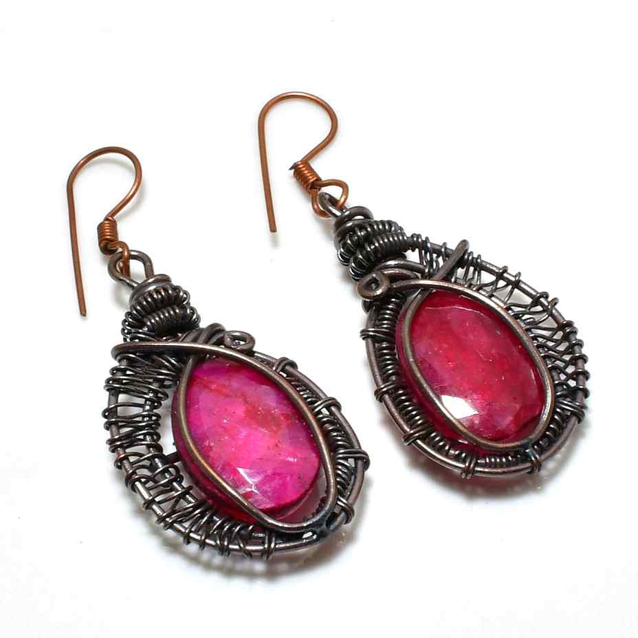 Ember Heart – Ruby & Oxidized Copper Earrings