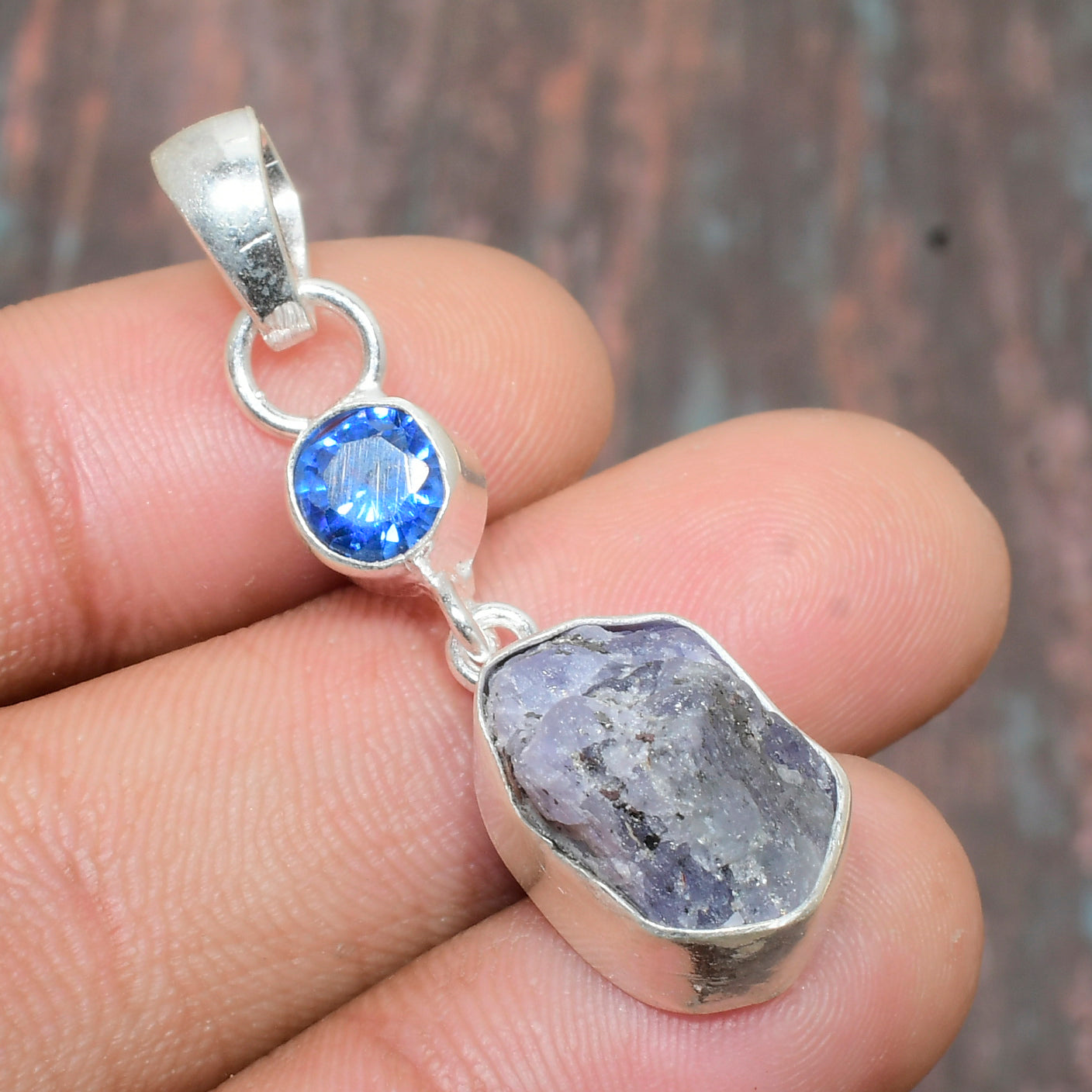 Mystic Balance – Amethyst & Blue Topaz Pendant