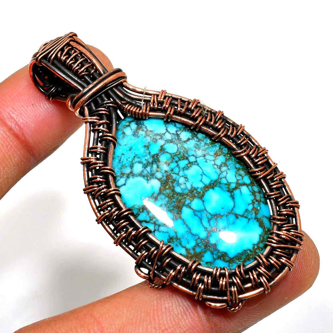 Azura’s Essence – Turquoise & Copper Wire Pendant