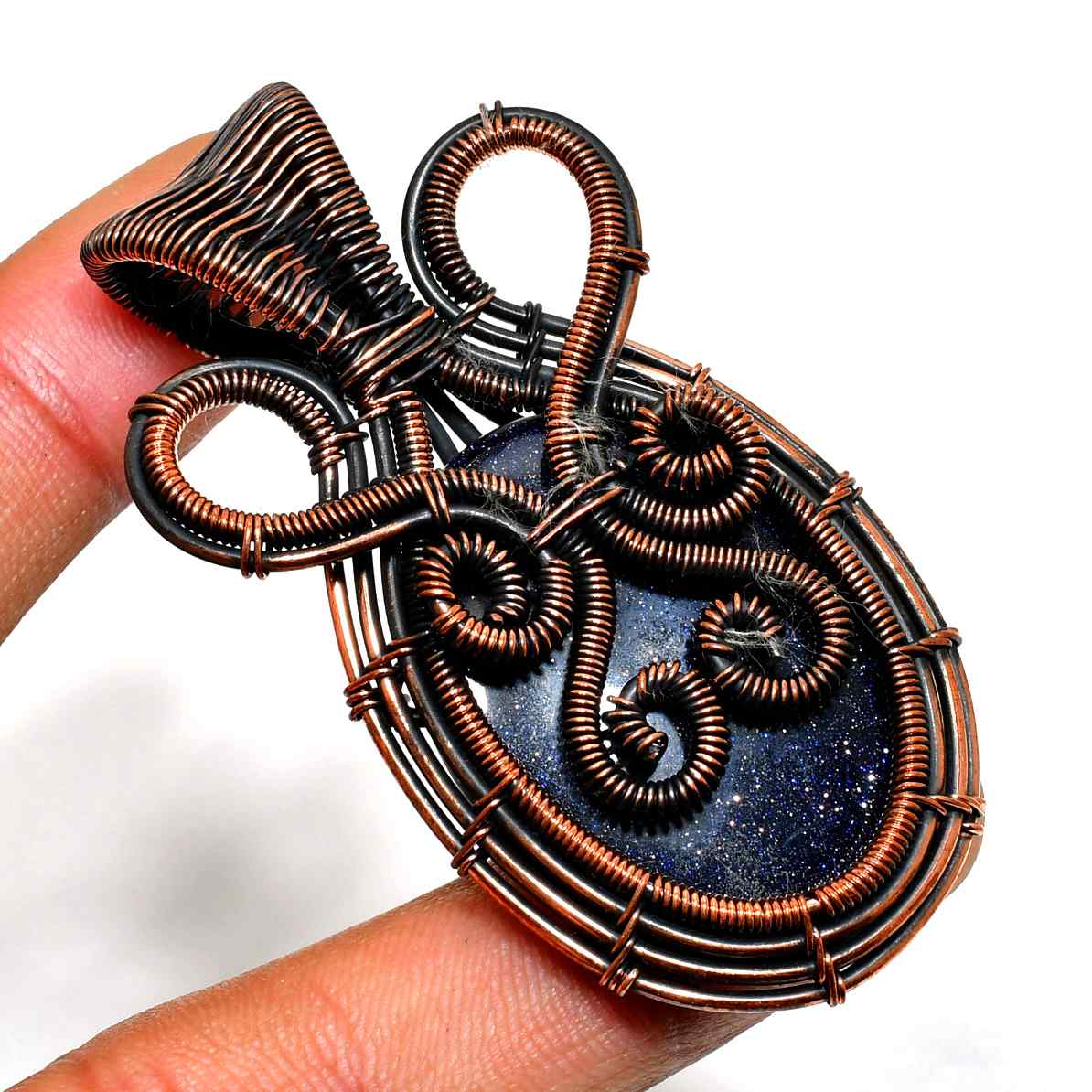 Nebula’s Embrace – Blue Goldstone Copper Pendant