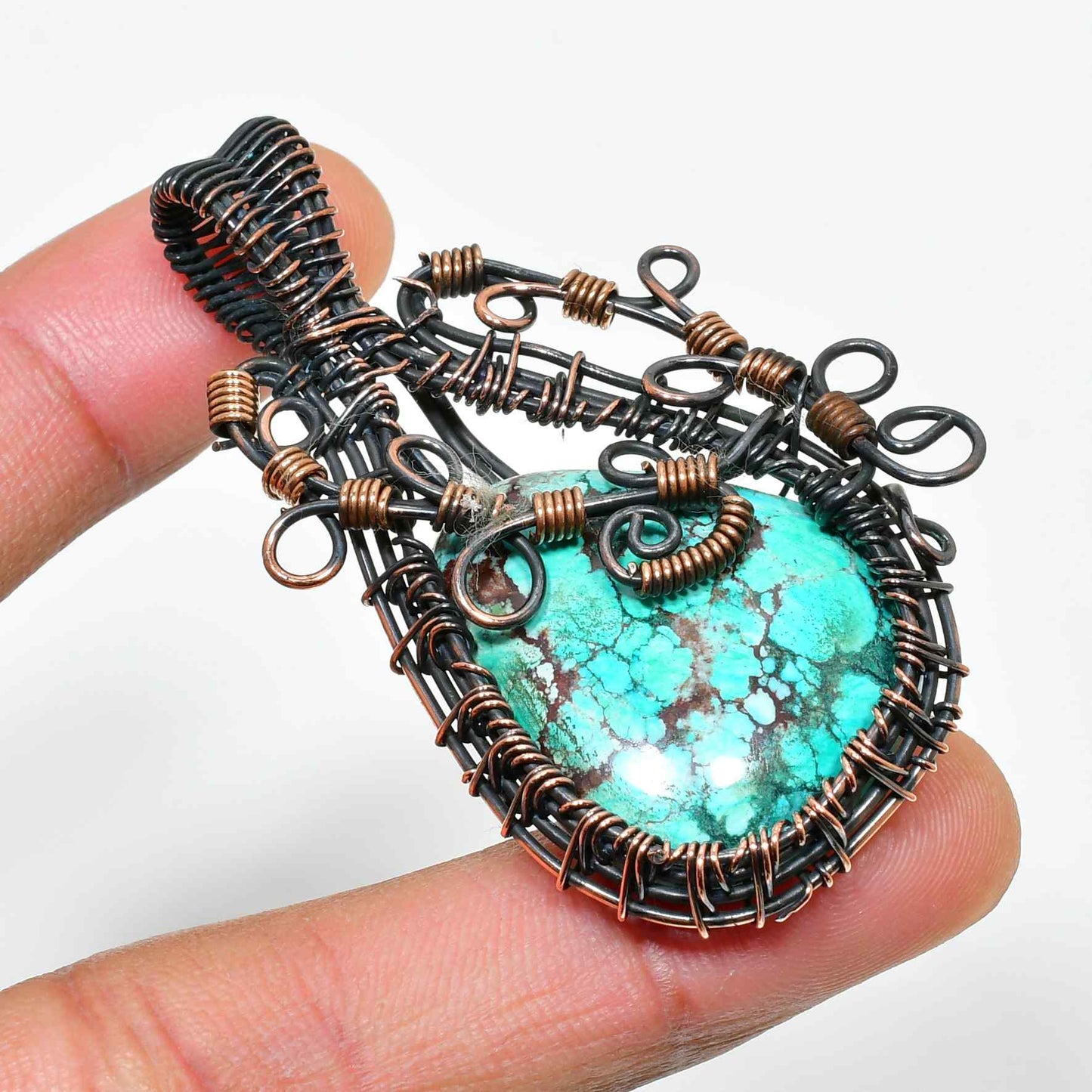 Turquoise Harmony – Oxidized Copper Pendant