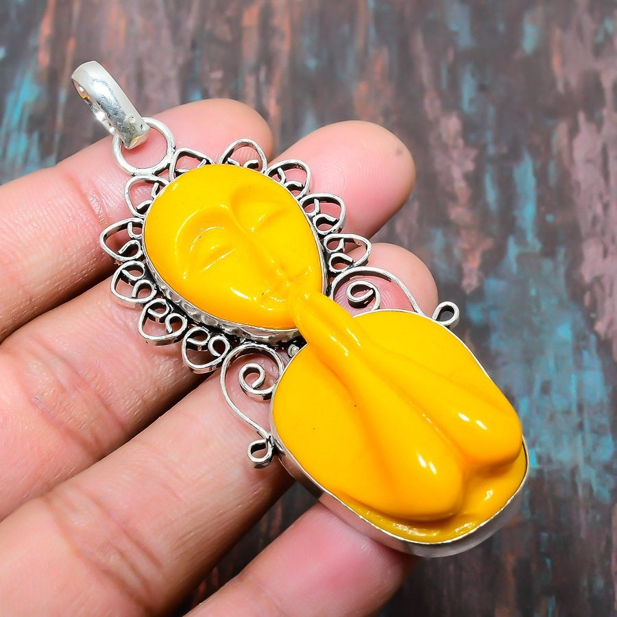 Golden Tranquility – Yellow Jade & Silver Buddha Pendant
