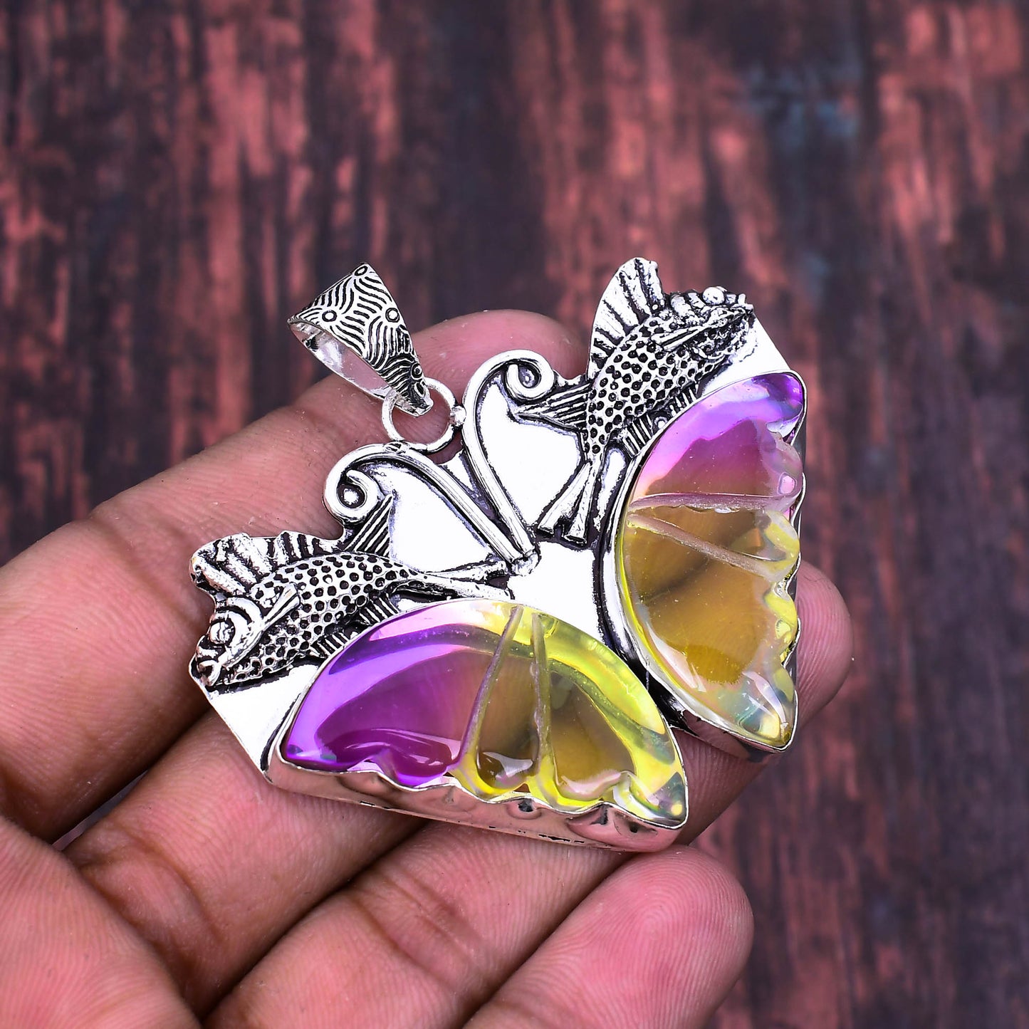 Butterfly Dreams – Purple & Yellow Gemstone Silver Pendant