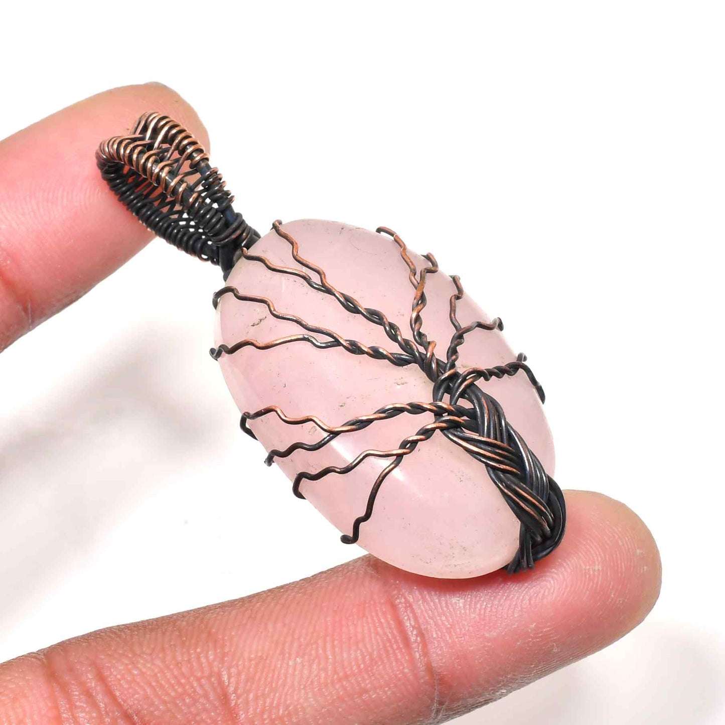 Elysia’s Heart – Rose Quartz Tree of Life Pendant