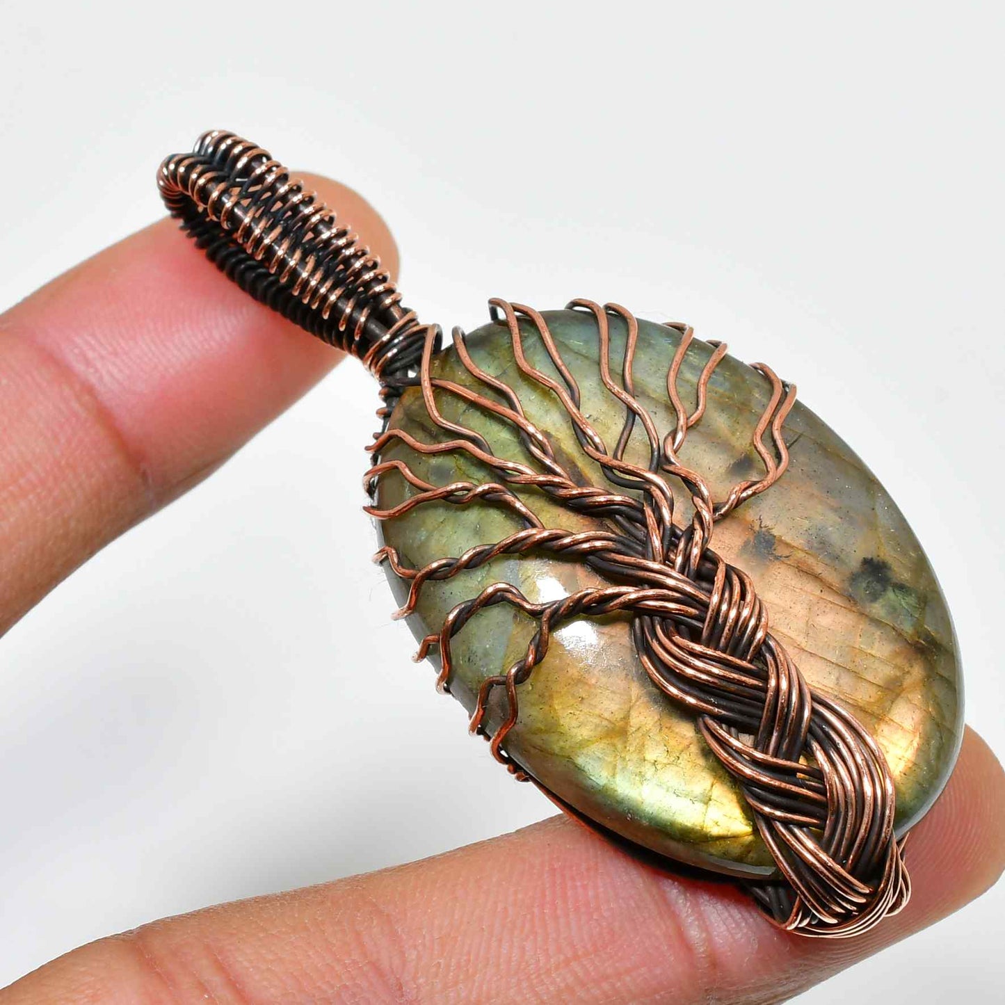 Luna’s Lantern – Oxidized Copper Labradorite Pendant