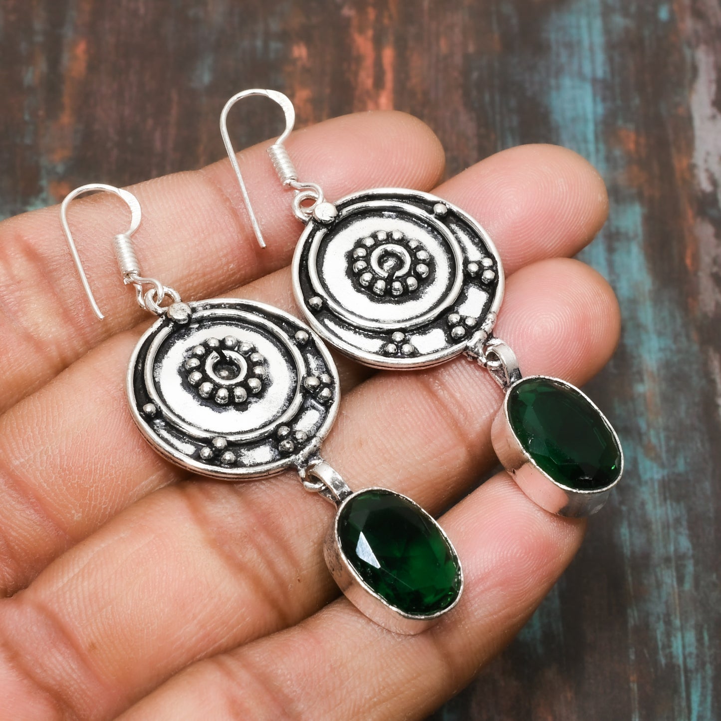 Ember’s Touch – Silver & Green Onyx Dangle Earrings