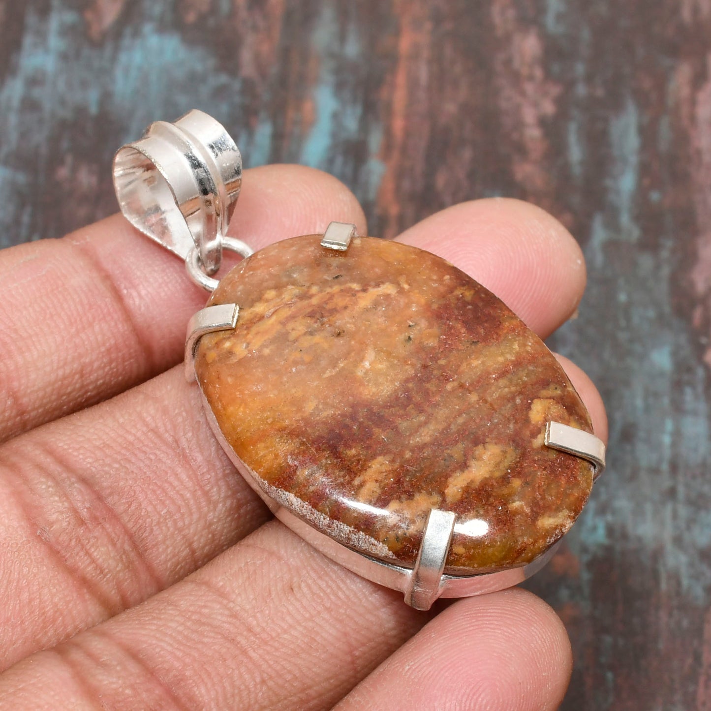 Earthly Aura – Natural Stone Silver Pendant