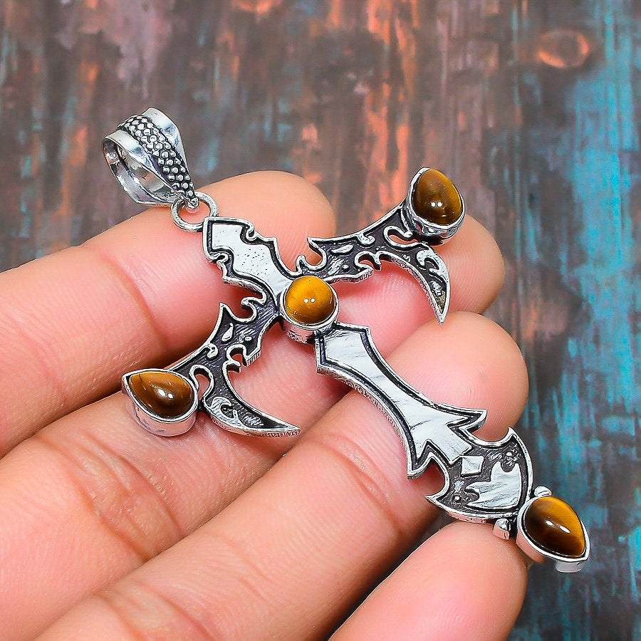 Warrior’s Cross – Tiger’s Eye Silver Pendant