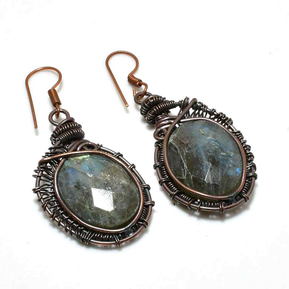 Luna’s Shimmer – Oxidized Copper Labradorite Earrings