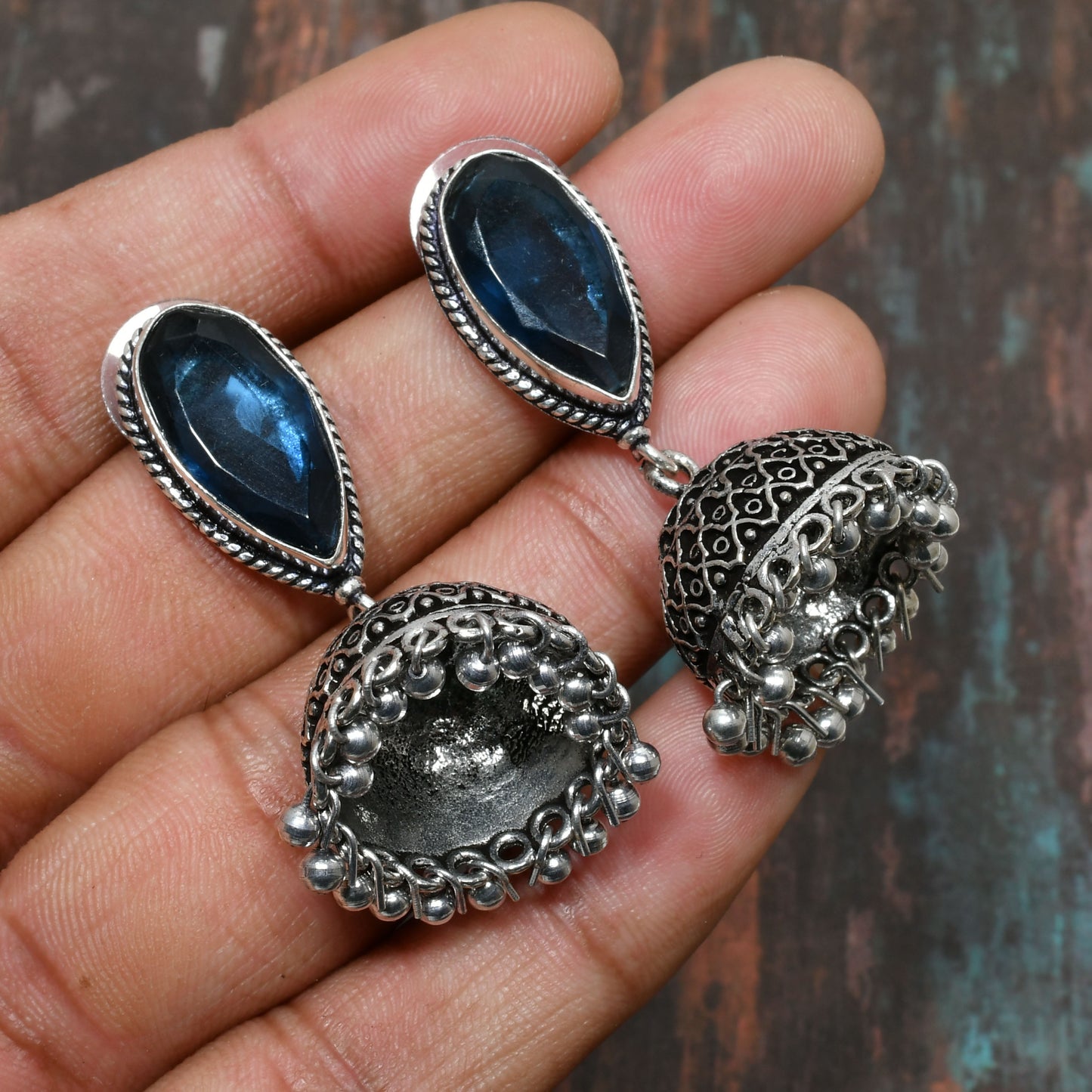 Silver Cascade – Blue Gemstone Filigree Earrings