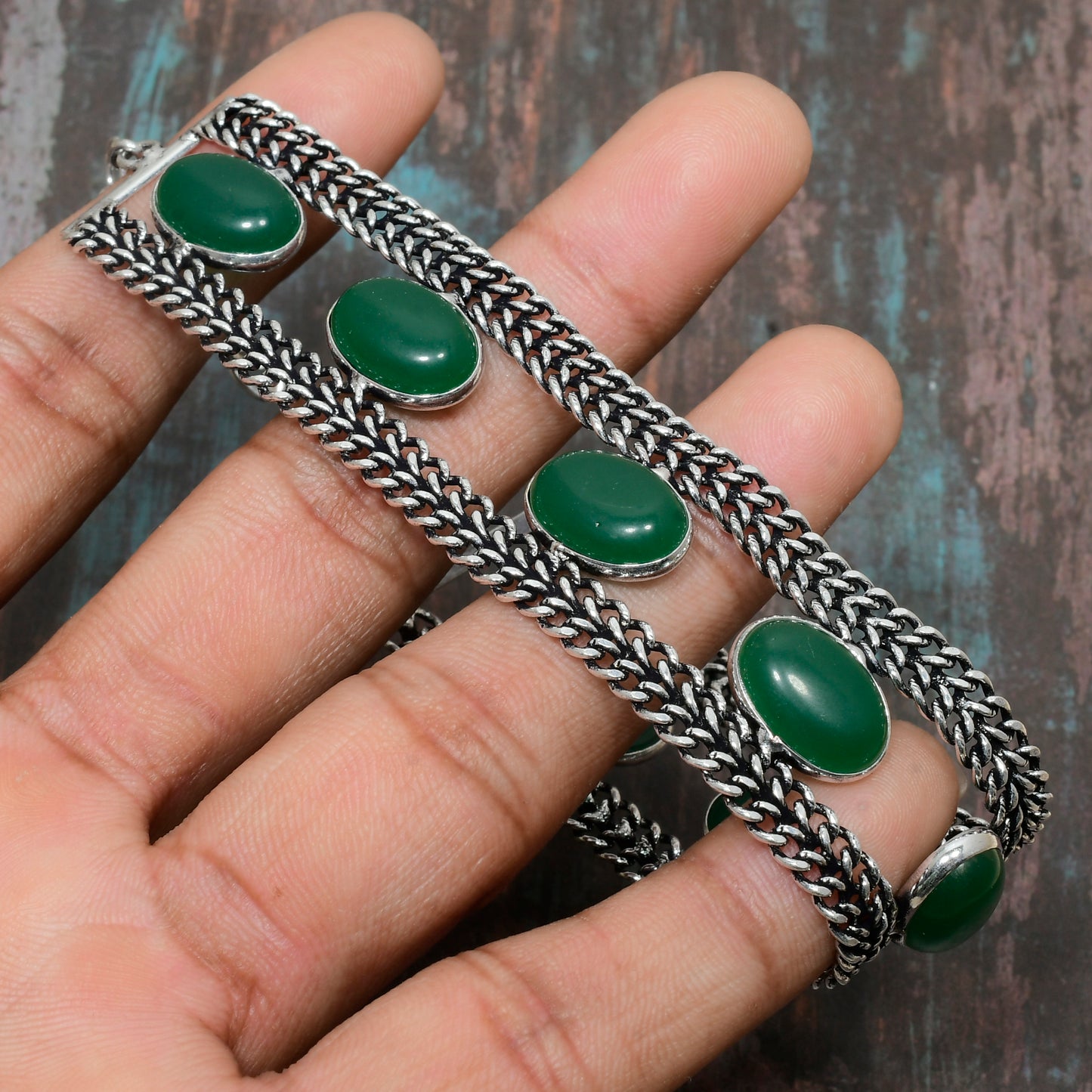Serenity’s Embrace – Green Jade & Silver Bracelet