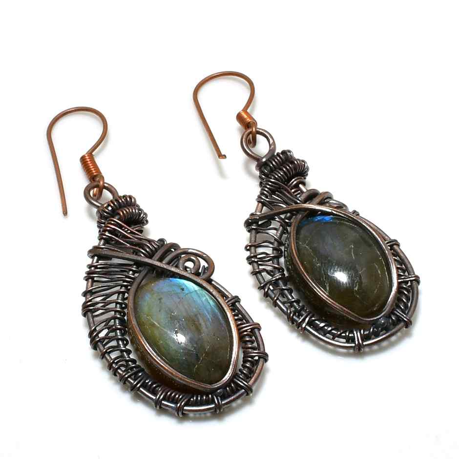 Aurora’s Embrace – Labradorite Copper Earrings