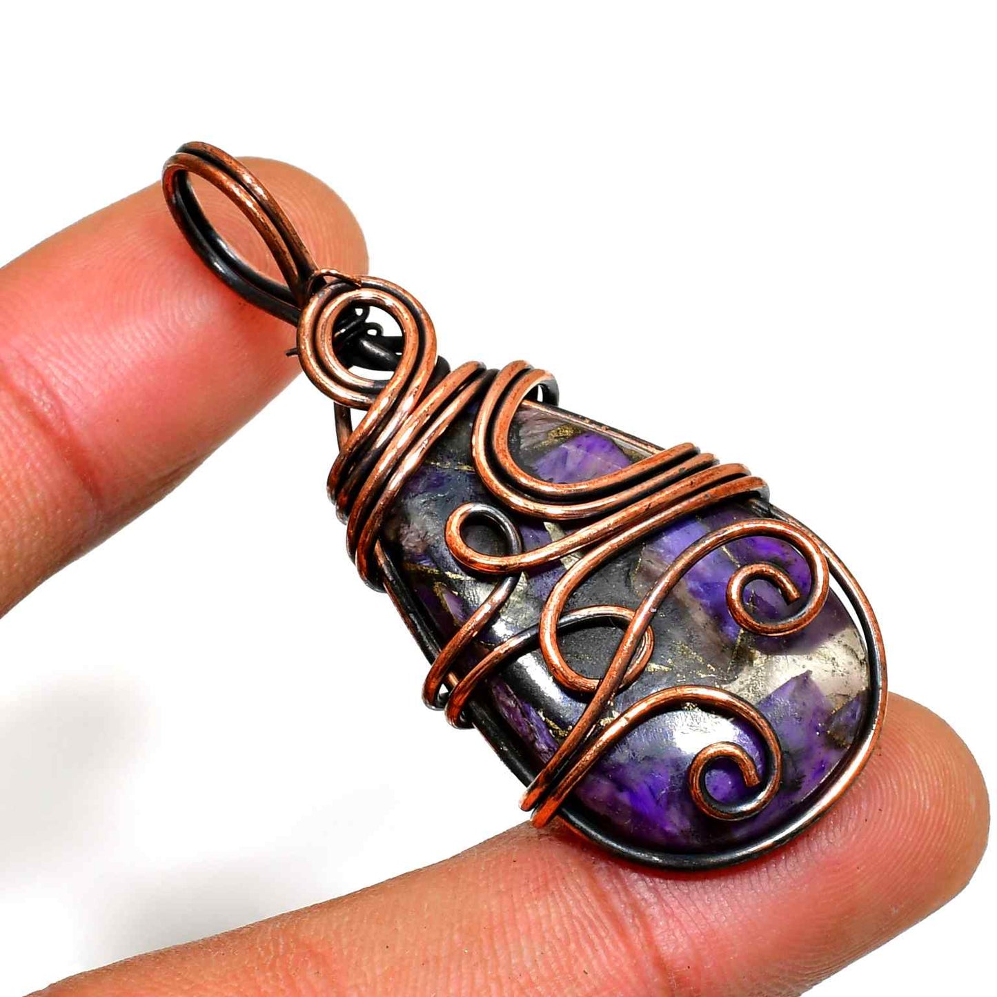 Ezra’s Veil – Amethyst & Oxidized Copper Pendant