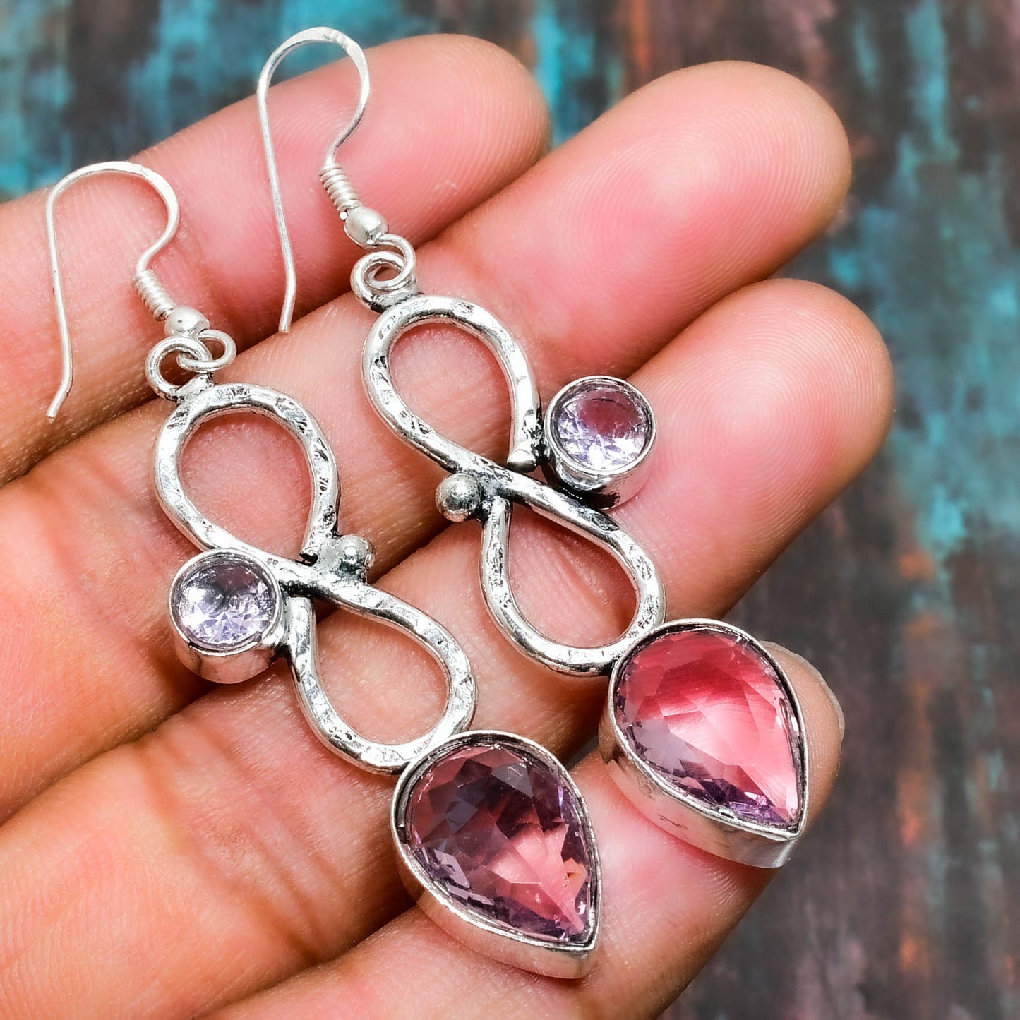 Eternal Harmony – Pink Tourmaline & Amethyst Earrings