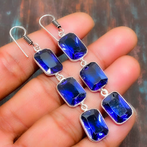 Starlit Elegance – Sapphire & Sterling Silver Earrings