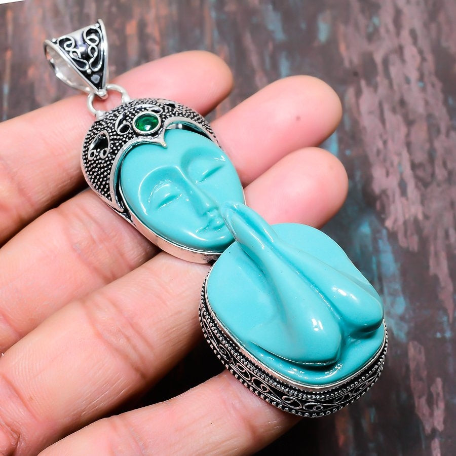 Serenity’s Embrace – Turquoise Silver Filigree Pendant