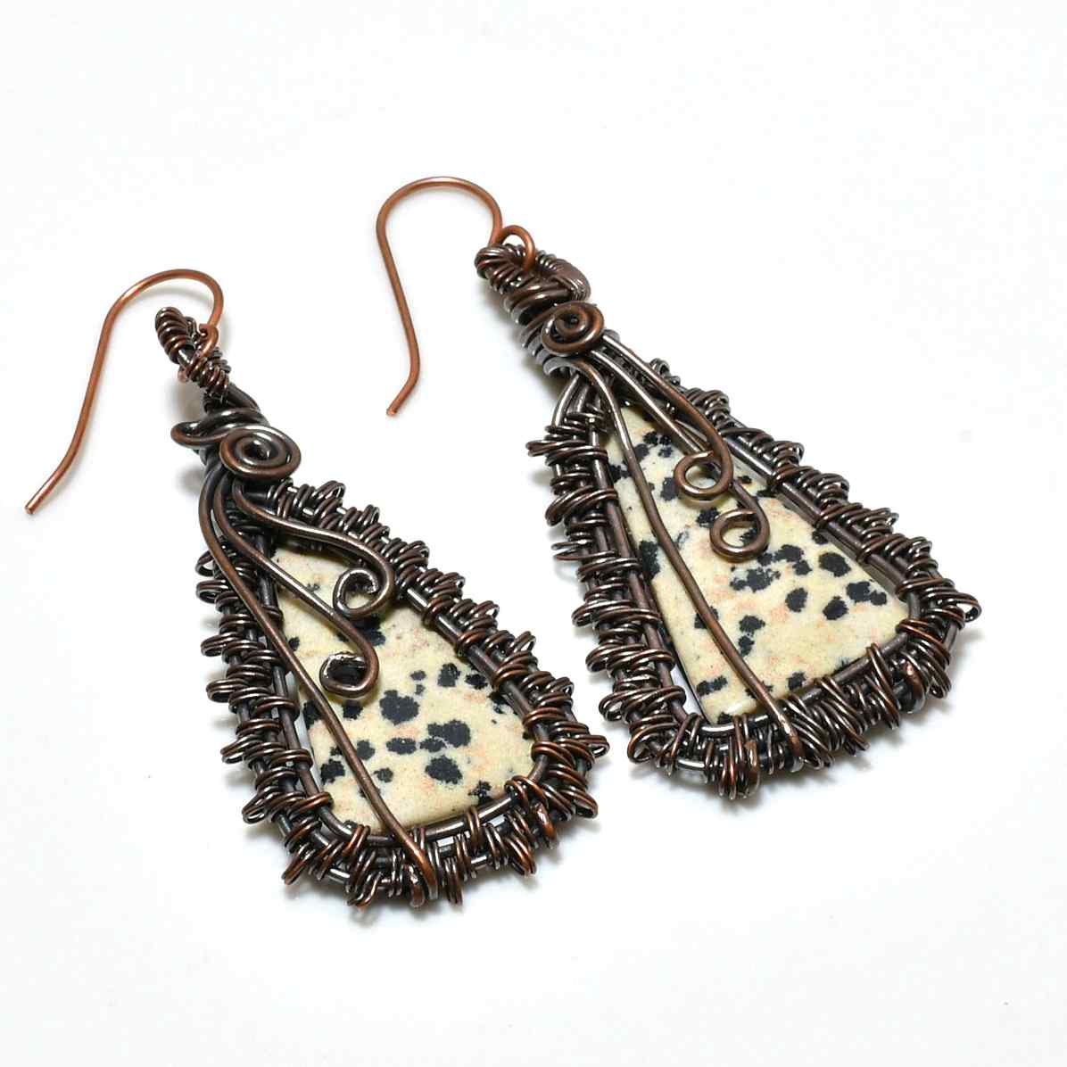 Spotted Serenity – Dalmatian Jasper Copper Earrings