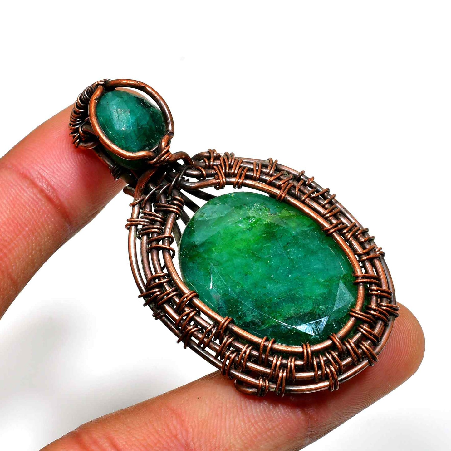 Emerald’s Embrace – Copper-Wrapped Emerald Pendant