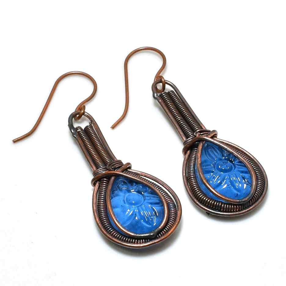 Ocean’s Whisper – Copper-Wrapped Blue Glass Earrings