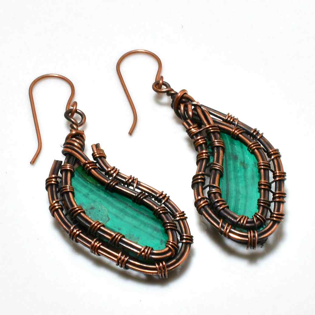 Sylvan Echo – Malachite Copper Earrings