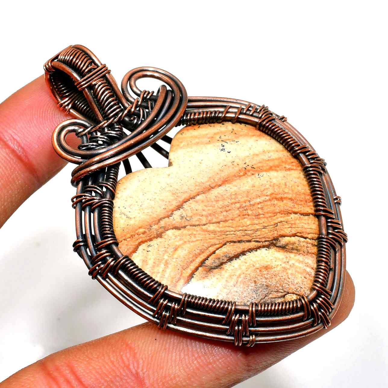 Ember’s Heart – Sandstone & Copper Wire Pendant