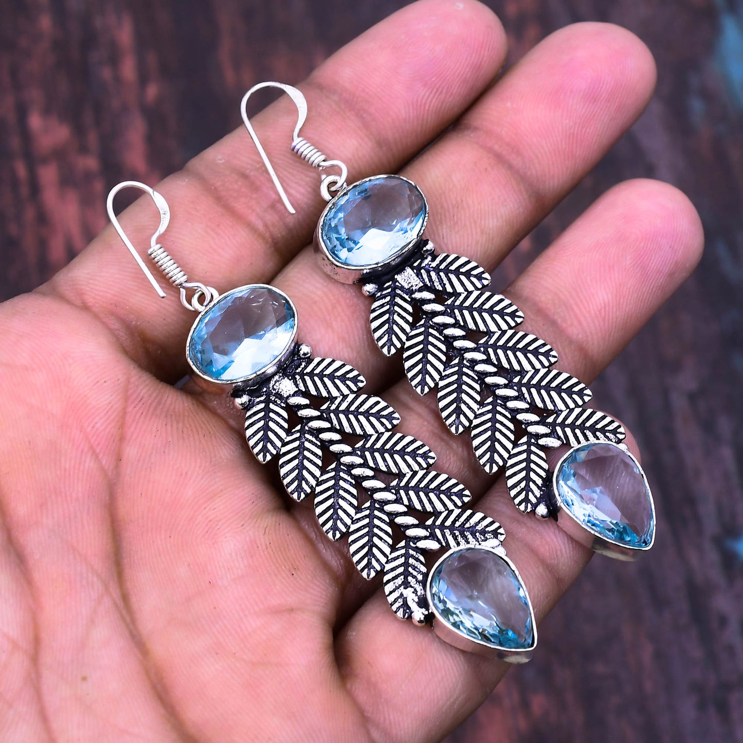 Fern’s Embrace – Blue Topaz Sterling Silver Earrings