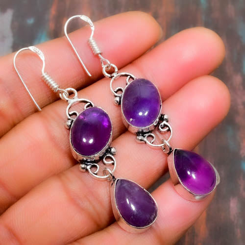 Celestia’s Harmony – Amethyst Silver Earrings
