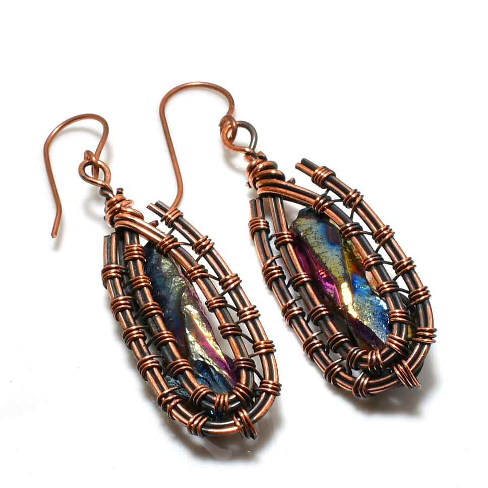 Aurora’s Gleam – Oxidized Copper Crystal Earrings