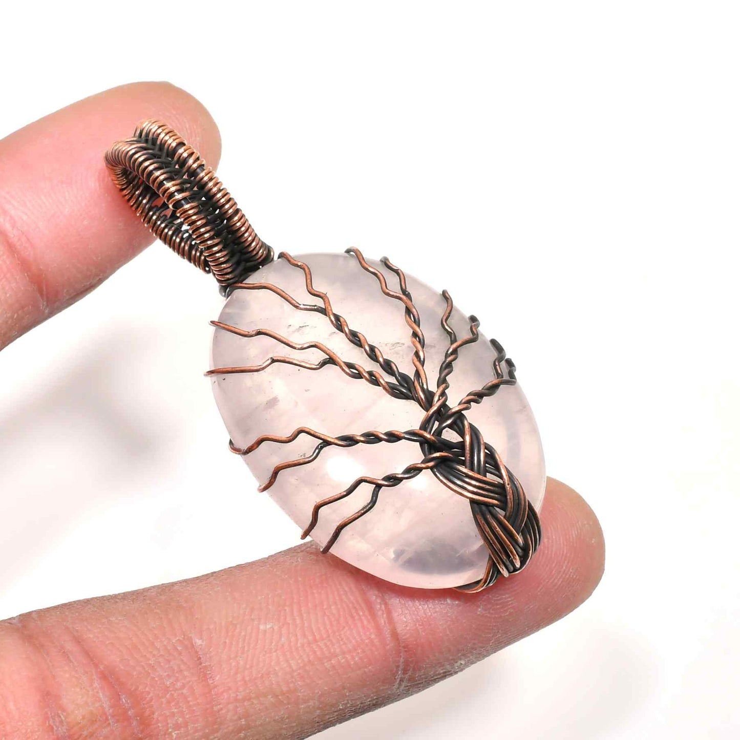 Heart’s Blossom – Rose Quartz Copper Pendant