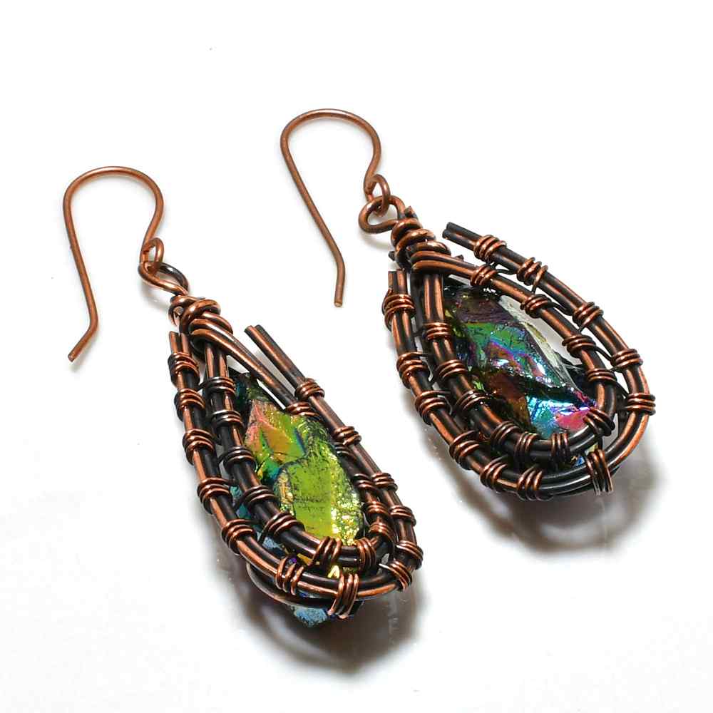 Aurora Embrace – Dichroic Copper Earrings
