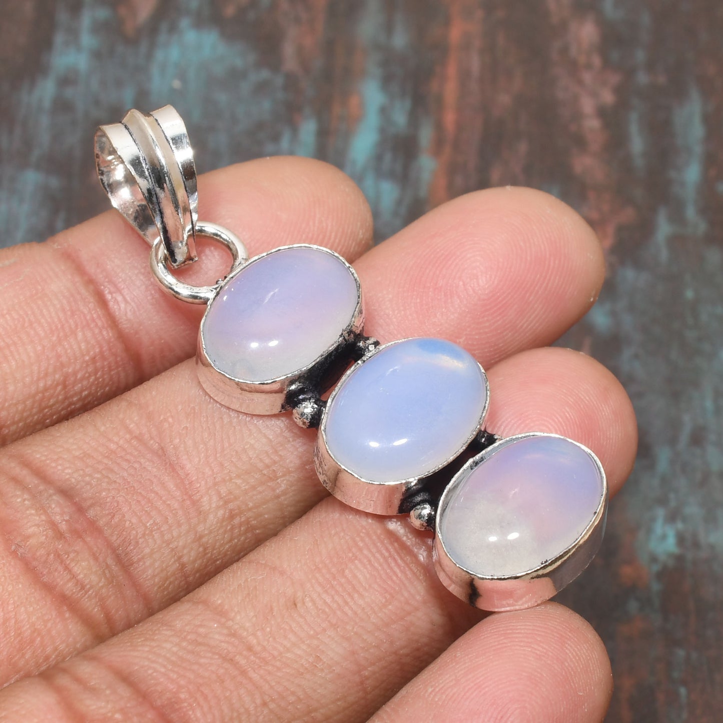 Luna’s Trine – Triple Moonstone Sterling Silver Pendant