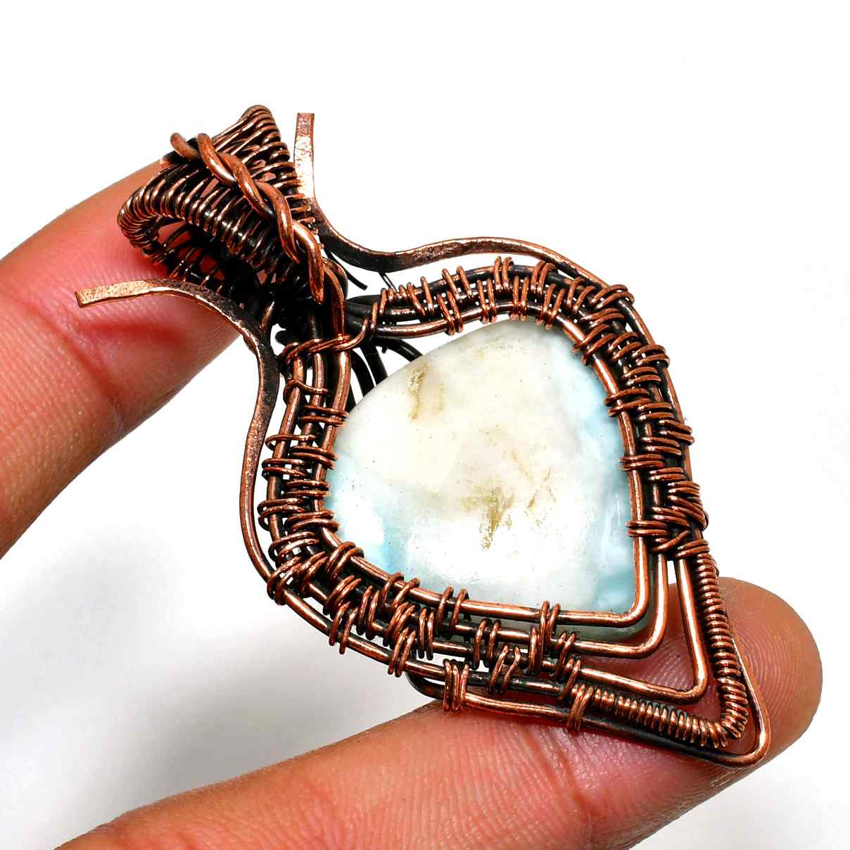 Ocean’s Embrace – Larimar Oxidized Copper Pendant