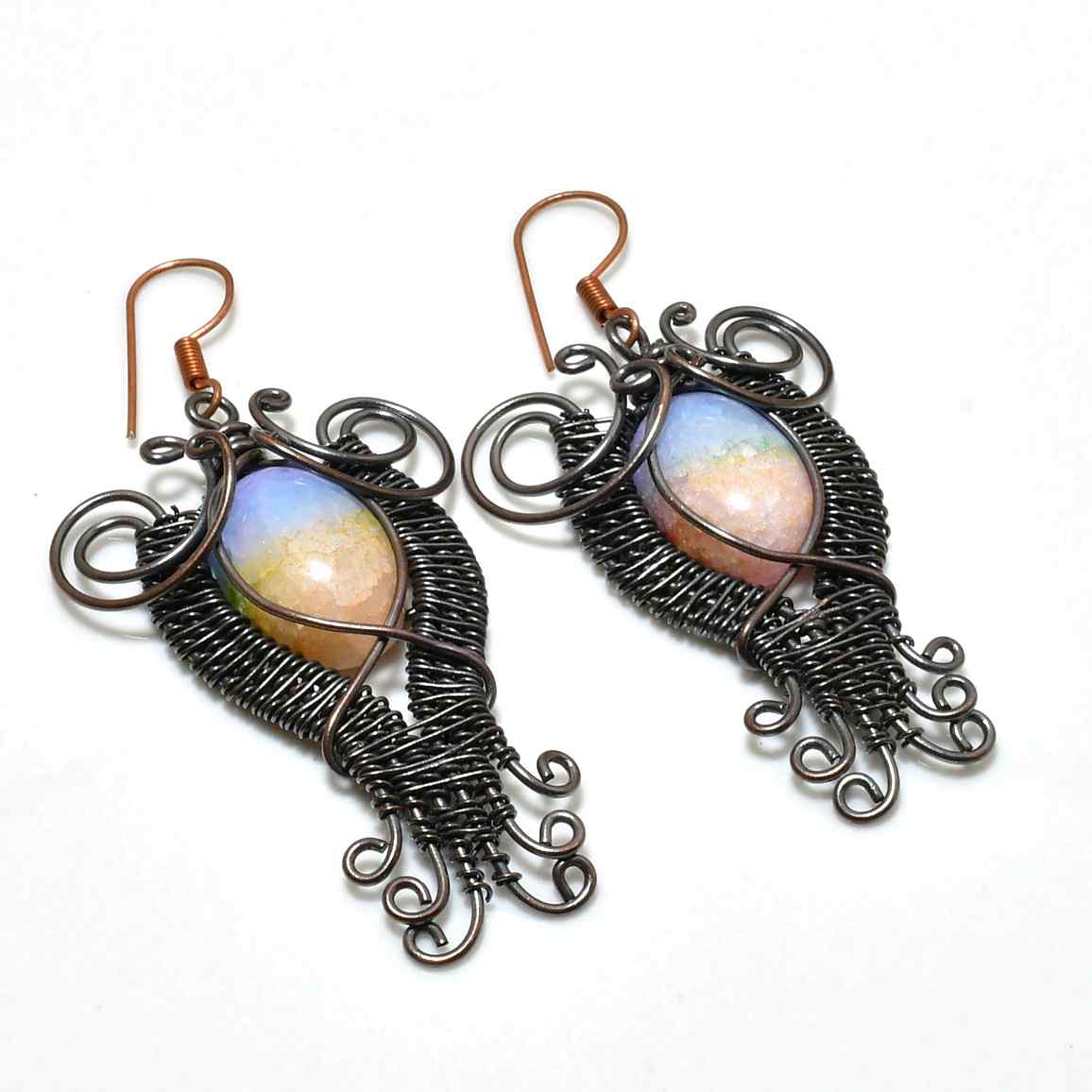 Aurora’s Gleam – Iridescent Opal Copper Earrings