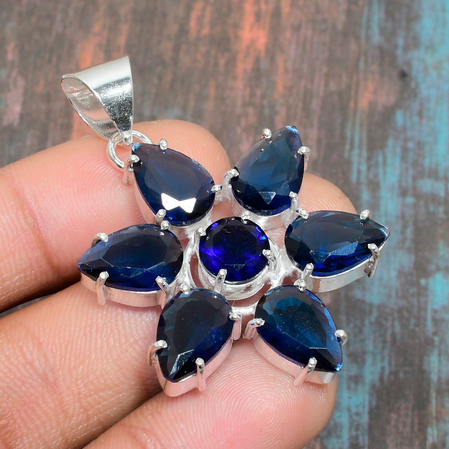 Celestial Blossom – Sapphire & Silver Pendant